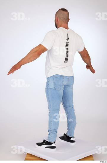 Whole Body Man White Casual Jeans Muscular Standing Studio photo references