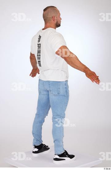 Whole Body Man White Casual Jeans Muscular Standing Studio photo references