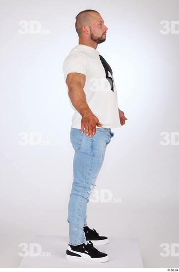 Whole Body Man White Casual Jeans Muscular Standing Studio photo references