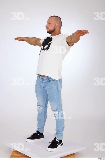 Whole Body Man White Jeans Muscular Standing Studio photo references