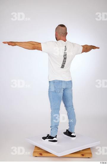 Whole Body Man White Jeans Muscular Standing Studio photo references