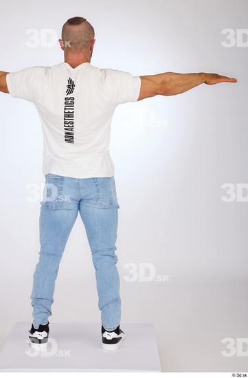 Whole Body Man White Jeans Muscular Standing Studio photo references