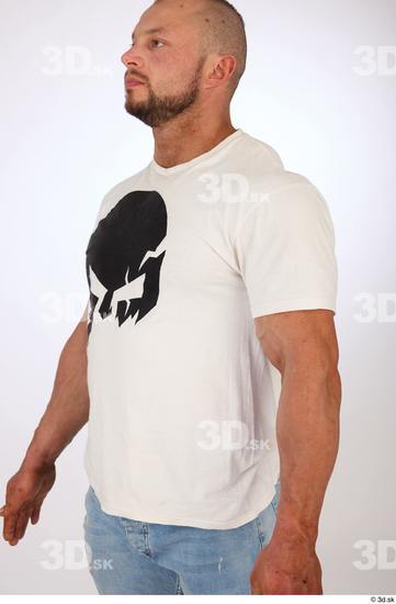 Upper Body Man White Casual Muscular Studio photo references