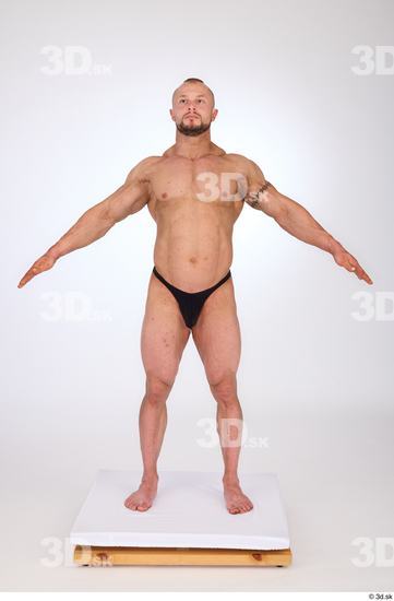 Whole Body Man White Underwear Muscular Standing Studio photo references