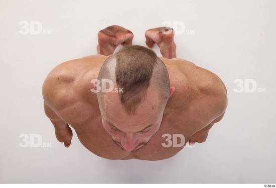 Whole Body Man White Muscular Kneeling Top Studio photo references