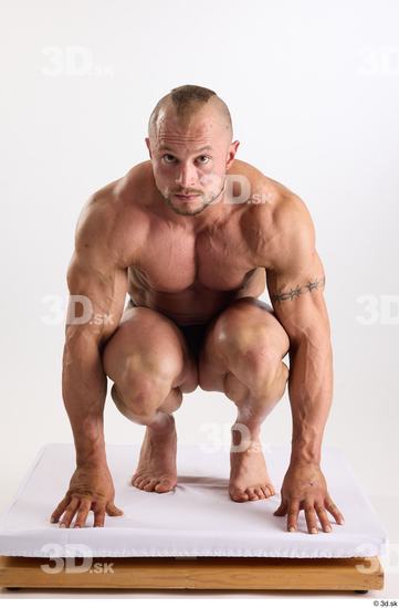 Whole Body Man White Underwear Muscular Kneeling Studio photo references