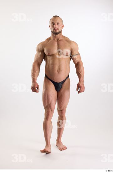 Whole Body Man White Underwear Muscular Walking Studio photo references