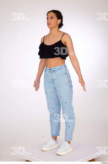 Whole Body Woman Casual Jeans Slim Standing Top Studio photo references