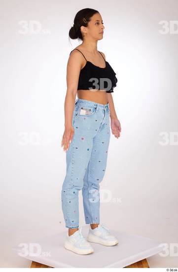 Whole Body Woman Casual Jeans Slim Standing Top Studio photo references