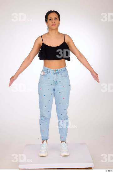 Whole Body Woman Casual Jeans Slim Standing Top Studio photo references