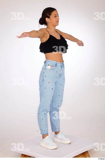 Whole Body Woman Casual Jeans Slim Standing Top Studio photo references