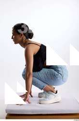 Jimena  1 black ruffled crop top blue jeans casual&hellip;