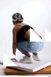 Jimena  1 black ruffled crop top blue jeans casual&hellip;