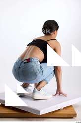 Jimena  1 black ruffled crop top blue jeans casual&hellip;