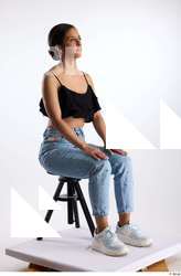 Jimena  1 black ruffled crop top blue embellished jeans&hellip;