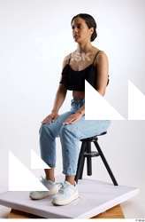 Jimena  1 black ruffled crop top blue embellished jeans&hellip;