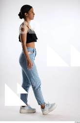 Jimena  1 black ruffled crop top blue jeans casual&hellip;