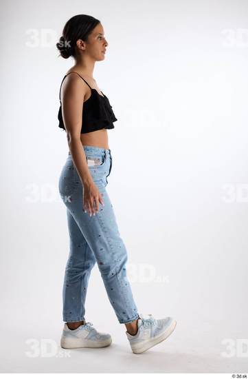 Whole Body Woman Casual Jeans Slim Walking Top Studio photo references