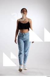 Jimena  1 black ruffled crop top blue jeans casual&hellip;