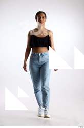 Jimena  1 black ruffled crop top blue jeans casual&hellip;