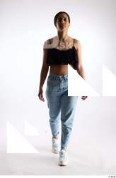 Jimena  1 black ruffled crop top blue jeans casual&hellip;