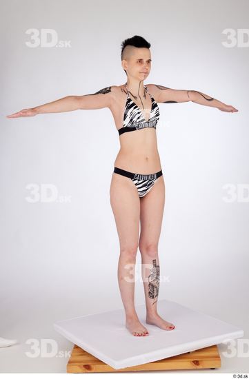 Woman White Slim Zebra Standing Studio photo references