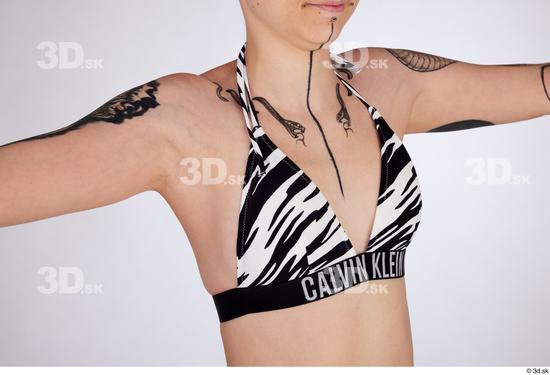 Chest Breast Woman White Slim Zebra Top Studio photo references