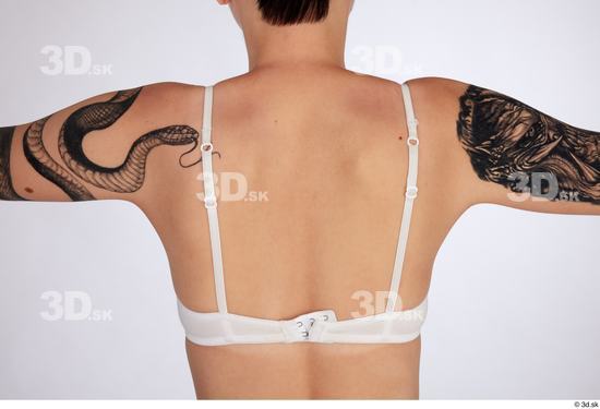 Back Woman White Underwear Bra Slim Studio photo references