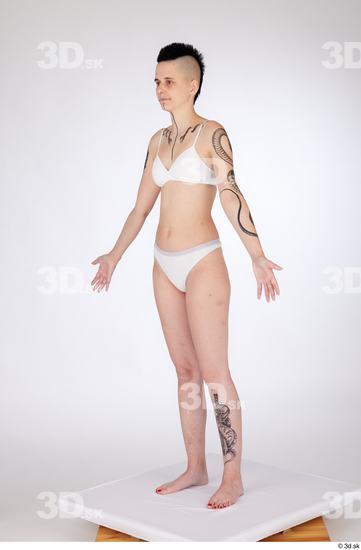 Whole Body Woman White Underwear Slim Standing Studio photo references