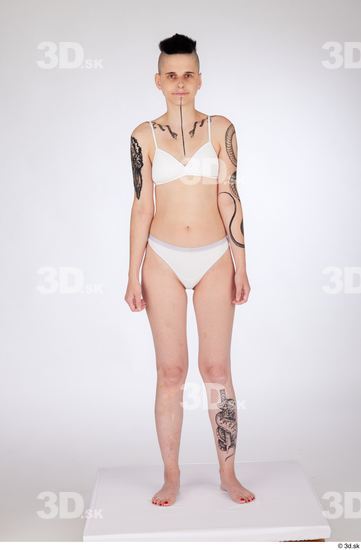 Whole Body Woman White Underwear Slim Standing Studio photo references