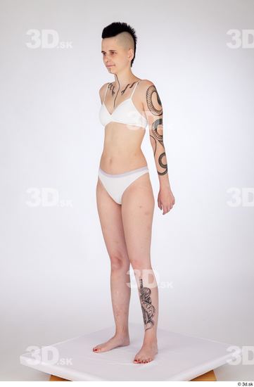 Whole Body Woman White Underwear Slim Standing Studio photo references