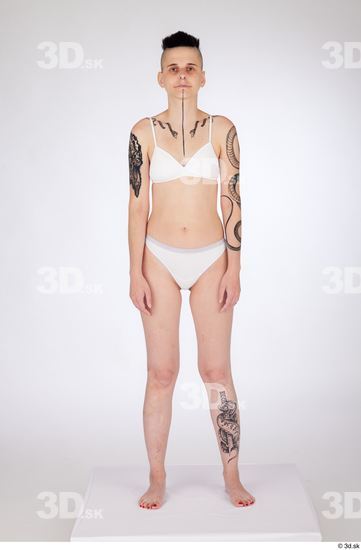 Whole Body Woman White Underwear Slim Standing Studio photo references