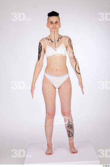 Whole Body Woman White Underwear Slim Standing Studio photo references