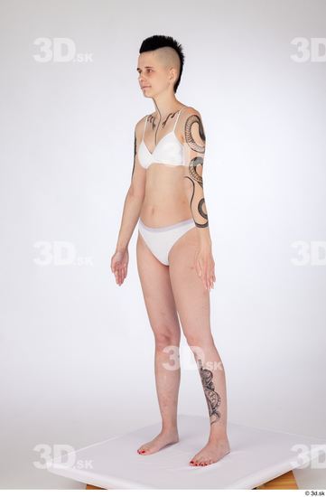 Whole Body Woman White Underwear Slim Standing Studio photo references