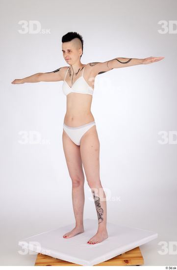 Whole Body Woman White Underwear Slim Standing Studio photo references