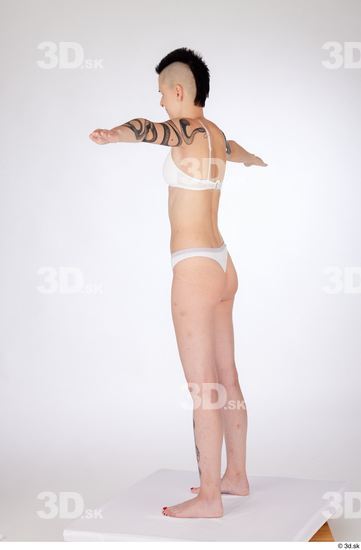 Whole Body Woman White Underwear Slim Standing Studio photo references