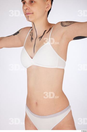 Upper Body Woman White Underwear Slim Studio photo references