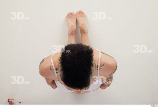 Whole Body Woman White Slim Kneeling Top Studio photo references