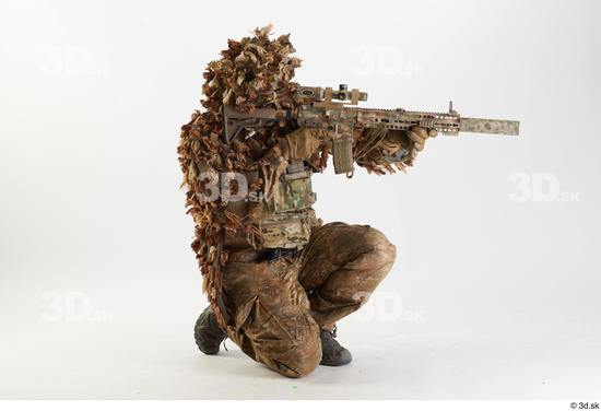 Whole Body Weapons-Rifle Man Pose with machine rifle White Army Athletic Studio photo references