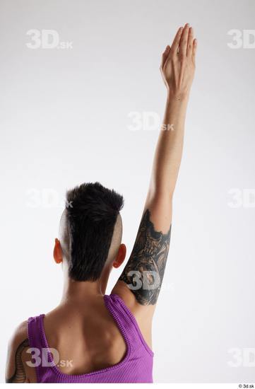 Arm Back Woman White Casual Slim Top Studio photo references