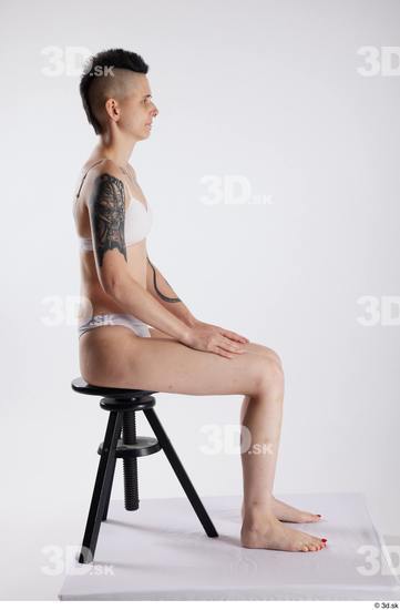 Whole Body Woman White Underwear Slim Sitting Studio photo references