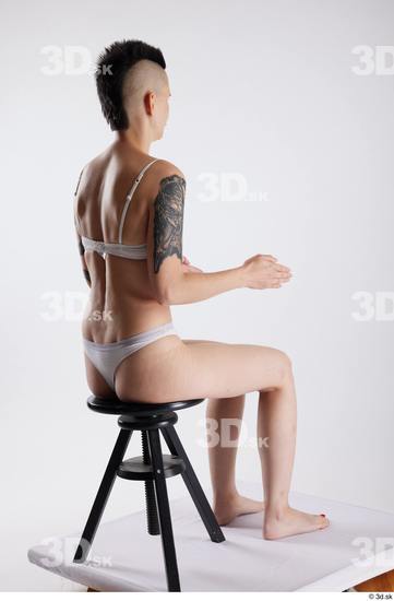 Whole Body Woman White Underwear Slim Sitting Studio photo references