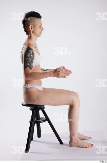 Whole Body Woman White Underwear Slim Sitting Studio photo references