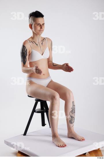 Whole Body Woman White Underwear Slim Sitting Studio photo references