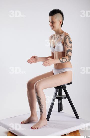 Whole Body Woman White Underwear Slim Sitting Studio photo references