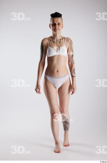 Whole Body Woman White Underwear Slim Walking Studio photo references