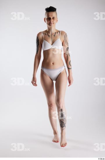 Whole Body Woman White Underwear Slim Walking Studio photo references