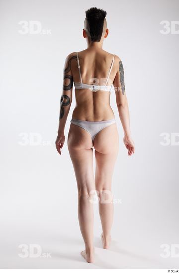 Whole Body Back Woman White Underwear Slim Walking Studio photo references