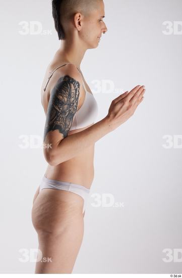 Arm Woman White Underwear Slim Studio photo references