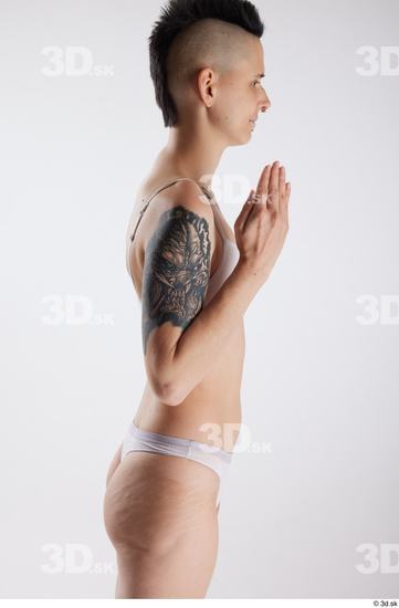 Arm Woman White Underwear Slim Studio photo references